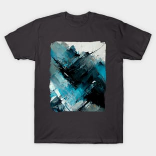 Abstract painting in cyan, blue gray and black T-Shirt